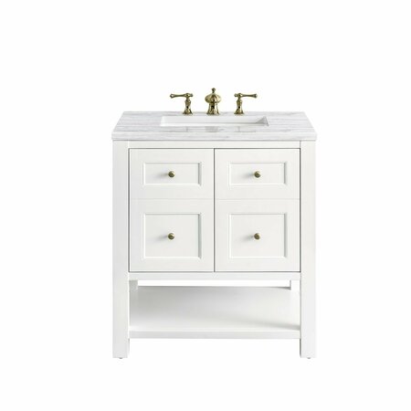 JAMES MARTIN VANITIES Breckenridge 30in Single Vanity, Bright White w/ 3 CM Arctic Fall Top 330-V30-BW-3AF